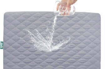 Pack and Play Sheets Mattress Pad Protector Fitted Waterproof Pack and Play Mattress Cover, Compatible with Graco Pack n Play & Dream On Me & Pamo Babe, Playpen/Playard Sheet Quilted, Gray, 39″ x 27″