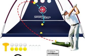 Golf Net with Automatic Ball Return System, Heavy Duty Golf Practice Net Set with Tri-Turf Mat for Backyard, Garage, Indoor/Outdoor Driving and Chipping Practice