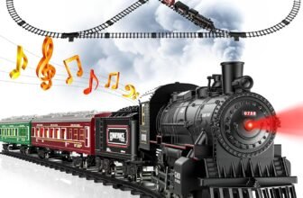 Hot Bee Train Set, Remote Control Train Toys with Luxury Track & Glowing Passenger Carriages, Metal Christmas Tree Train with Smoke, Light and Sound, Toy Train Set for 3 4 5 6 7+ Years Old Boys Gifts