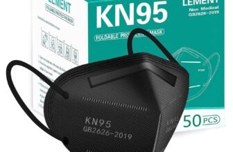 LEMENT 50pcs KN95 Face Mask Black 5 Layer Cup Dust Safety Masks Filter Efficiency≥95% Breathable Elastic Ear Loops Black Masks