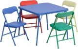 Flash Furniture Mindy Kids 5-Piece set Folding Square Table and Chairs Set for Daycare and Classrooms, Children’s Activity Table and Chairs Set, Multicolor