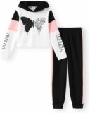 PATPAT Girls Clothes Butterfly Print Long Sleeve Hooded Sweatshirt with Joggers Pants 2 Piece Tracksuit Outfits Set