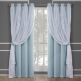 TOWN & COUNTRY LUXE Exclusive Home Catarina Layered Solid Room Darkening Blackout and Sheer Grommet Top Curtain Panel Pair, 52×84, Aqua 2 Count