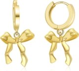 ToHeart Gold Bow Earrings for Womens 14K Bow Stud Earrings for Women Hypoallergenic