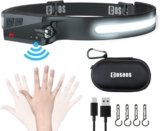 COSOOS LED Headlamp Rechargeable Flashlight & Carry Case, Bright Head Lamp Floodlight & Spot Light, Motion Sensor,2.4oz Lightweight Headlight for Hard Hat, Outdoor Hiking & Camping Gear