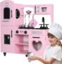 TaoHFE Play Kitchen, Pink Kids Kitchen Set for Girls Kitchen Set for Kids Ages 6-8 Gift Toddler Kitchen Set for Kids Age 3+ Kids Kitchen Playset with Lights & Sounds Wooden Toy Kitchen Playset Gift