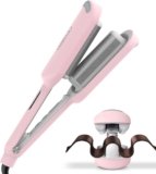Curling Iron Hair Crimper Waver – TYMO ROVY Beach Waves Curling Wand, Ionic Deep Waver Hair Curler Tool with Ceramic 3 Barrel for Women, Dual Voltage, Anti-Scald, Easy to Use, Pink, 1.25 Inch