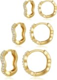 DAILY VIBES Small Gold Hoops Huggie Earrings for Women 14K Real Gold Plated Dainty Cubic Zirconia Mini Bead Cartilage Earring Hypoallergenic Hoop Earrings Set for Women