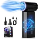 Oley Compressed Air Duster, 4 Speeds Cordless Electric Air Duster, 80.5mph & 100000RPM, No Canned Air Duster for Computers, Keyboard, Rechargeable Jet Dry Mini Blower for Deep Cleaning (Ink Black)