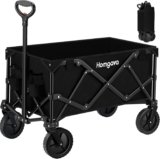 Collapsible Folding Wagon Cart,Heavy Duty Garden Cart with All Terrain Wheels,Portable Large Capacity Utility Wagon Cart for Camping Fishing Sports Shopping,Black