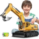 21″ Large Remote Control Excavator Toy with Metal Bucket & Dozer Blade, 15-Channel RC Excavator Toys for Boys 6+ Kids Adults Construction Vehicles Christmas Birthday Gift, 120+Mins/Spray/Sound/Light