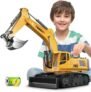 21″ Large Remote Control Excavator Toy with Metal Bucket & Dozer Blade, 15-Channel RC Excavator Toys for Boys 6+ Kids Adults Construction Vehicles Christmas Birthday Gift, 120+Mins/Spray/Sound/Light