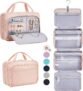 OlarHike Toiletry Bag,Large Size Waterproof Hanging Bags, Makeup Jewelry 3 in 1 Essentials Travel Packing Organizers, Fulled-Sized Family Pack, Shampoo, Conditioner, Brushes Set (Pink)