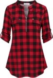 Ninedaily Women’s 3/4 Sleeve Plaid Shirts Zip Floral Casual Tunic Blouse Tops