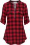 Ninedaily Women’s 3/4 Sleeve Plaid Shirts Zip Floral Casual Tunic Blouse Tops