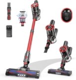 Cordless Vacuum Cleaner, Rechargeable Stick Vacuum has 2 Adjustable Suction, 80,000PRM Powerful Motor, and 500ML Dust Cup, Wireless Vacuums for Home (Fig Red)