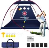 Golf Net with Automatic Ball Return System, Heavy Duty Golf Practice Net Set with Tri-Turf Mat for Backyard, Garage, Indoor/Outdoor Driving and Chipping Practice