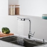 Kicthen Faucets with Pull Down Sprayer, Chrome Waterfall Kitchen Sink Faucet with Soap Dispenser, Single Hole Stainless Steel Kitchen Faucet, Modern Single Handle Pull Out Kitchen Water Faucet