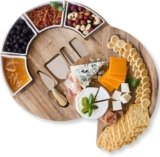 Charcuterie Cheese Board and Platter Set – Made from Acacia Wood – US Patented 13 inch Cheese Cutting Board and Knife for Entertaining and Serving – 4 Knives and 4 Bowls