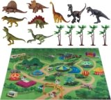 TEMI Dinosaur Toys for Kids 3-5, Jurassic Dinosaurs Figures with Play Mat and Trees to Create a Dinosaur World, Triceratops, Velociraptor, Gifts for Toddler Boys and Girls 3 4 5 6 7