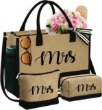 YOOLIFE Christmas Gifts for Women – Initial Jute Tote Bag & 2 Makeup Bags Birthday Gifts for Women Mom Teacher Friend Sister