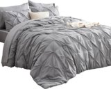 Bedsure Queen Comforter Set Grey – Bed in a Bag Queen Size 7 Pieces, Pintuck Bedding Sets Gift for Christmas, Grey Bed Set with Pinch Pleat Queen Size Comforter, Sheets, Pillowcases & Shams