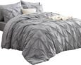 Bedsure Queen Comforter Set Grey – Bed in a Bag Queen Size 7 Pieces, Pintuck Bedding Sets Gift for Christmas, Grey Bed Set with Pinch Pleat Queen Size Comforter, Sheets, Pillowcases & Shams