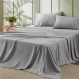 Bedsure Queen Sheet Set – Soft Sheets for Queen Size Bed, 4 Pieces Hotel Luxury Grey Queen Sheets, Easy Care Polyester Microfiber Cooling Bed Sheet Set
