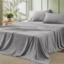 Bedsure Queen Sheet Set – Soft Sheets for Queen Size Bed, 4 Pieces Hotel Luxury Grey Queen Sheets, Easy Care Polyester Microfiber Cooling Bed Sheet Set